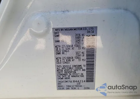 2016 Nissan Rogue S z USA, uszkodzony, nr VIN 5N1AT2MT7GC844214